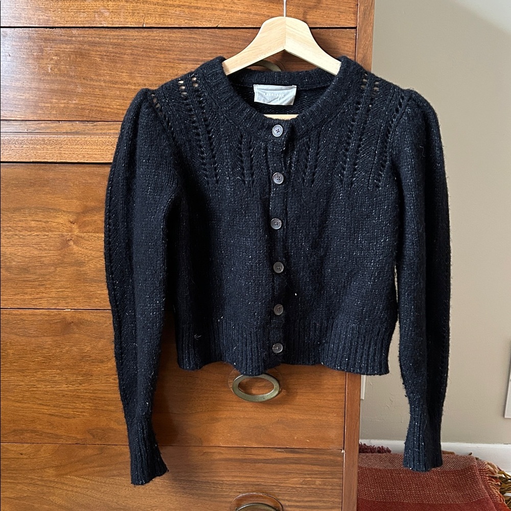Everlane Charcoal Knit puff Sleeve Cardigan